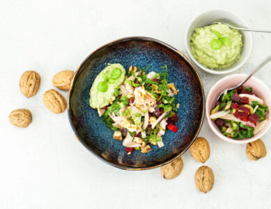 Beetroot and fennel salad with avocado dip