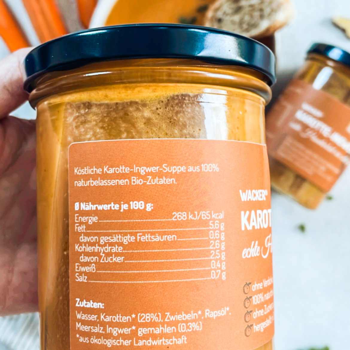 Gesunde Fertiggerichte: Karotten-Ingwer-Suppe Bio 