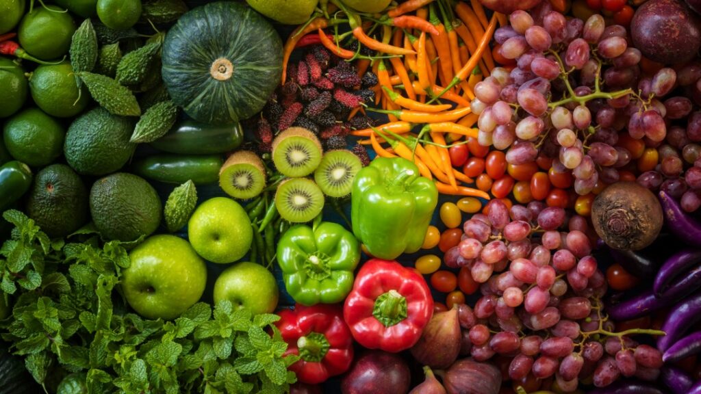 Colourful fruit and vegetables
